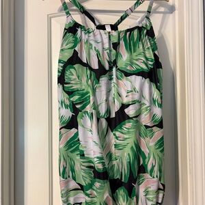 Green Leaf Print Two Piece Swim Skirt & Tankini